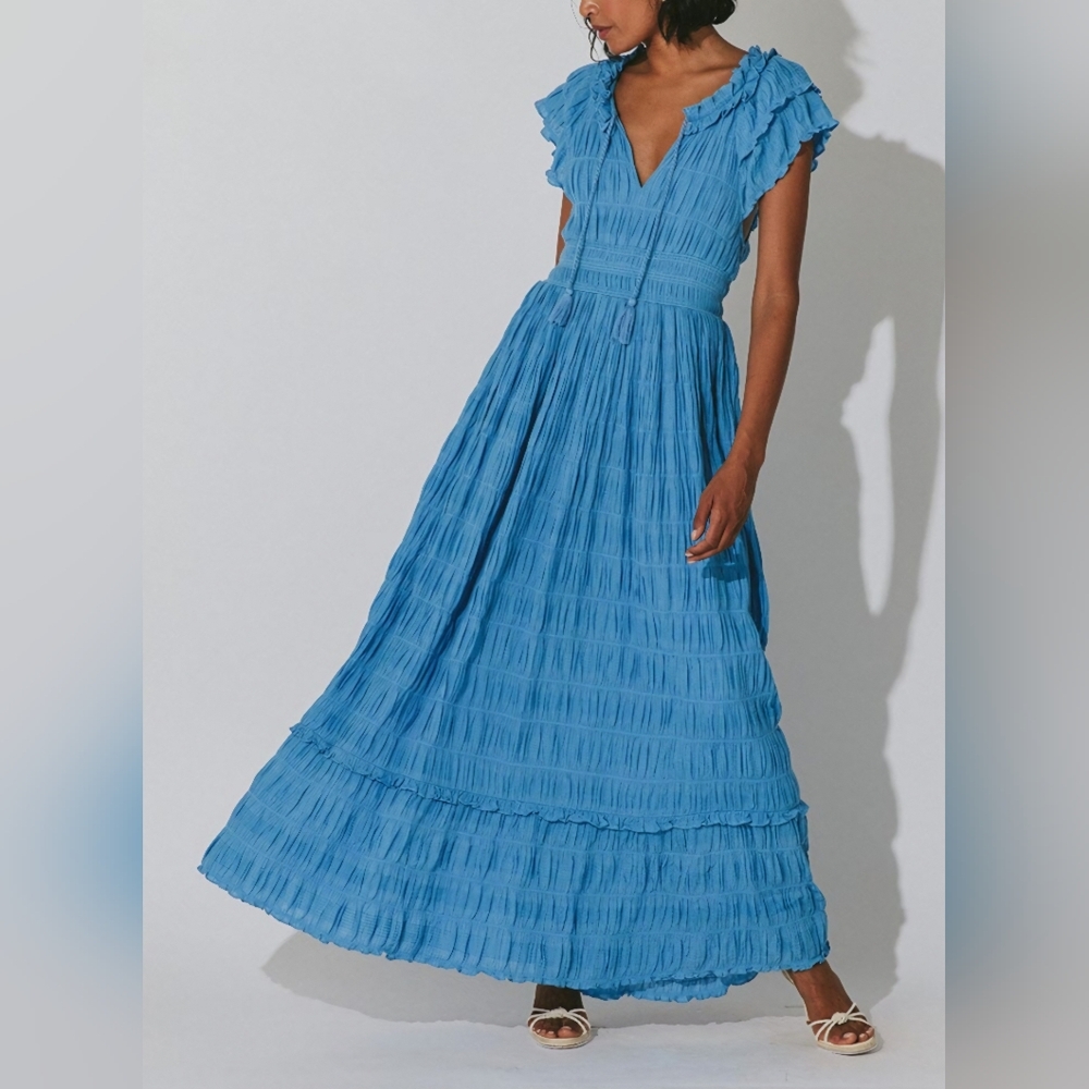 Cleobella Sunset Teracotta Tiered Ruffle Maxi Dress